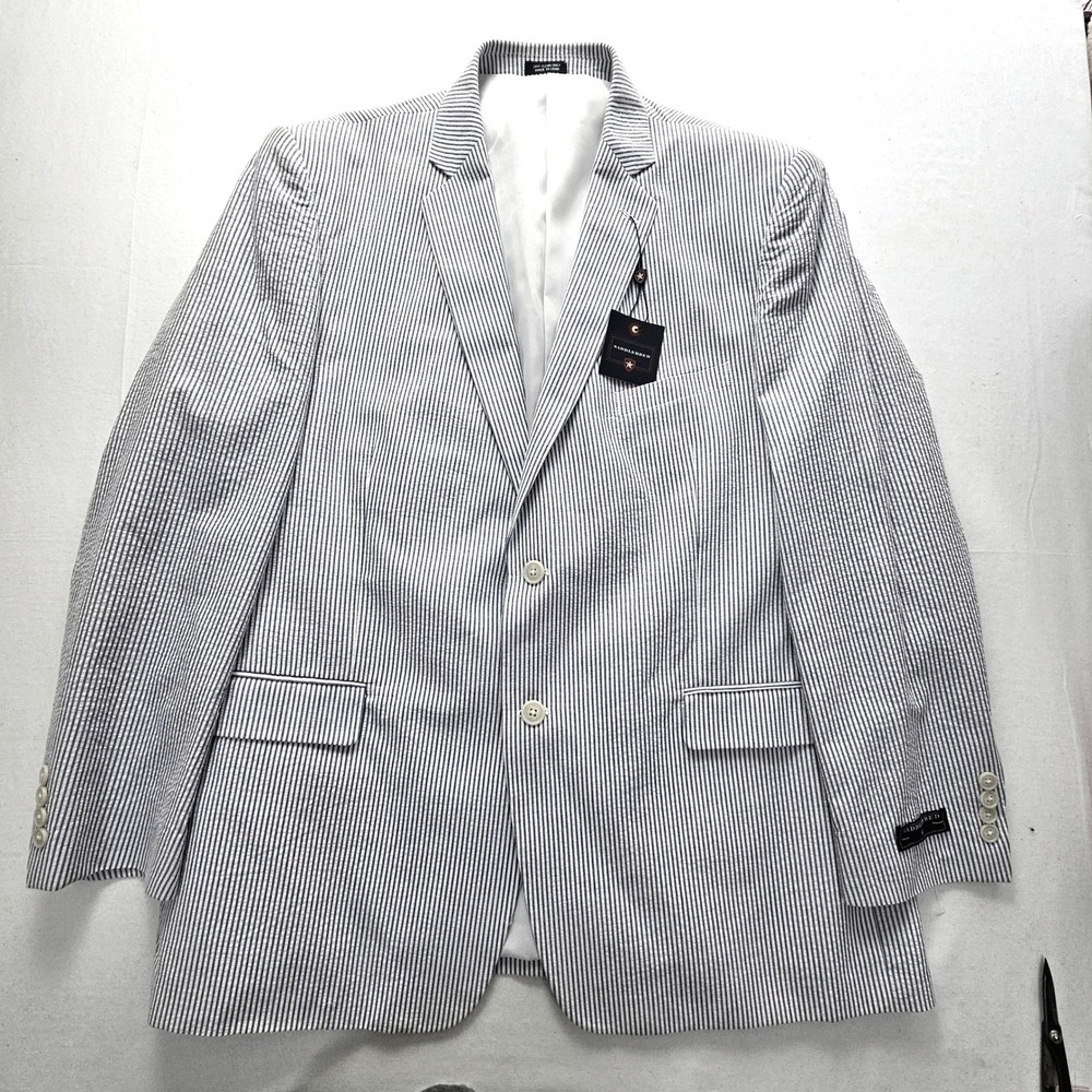 Saddlebred Mens 46R Seersucker Blazer Blue White Striped Cotton Sport Coat NWT